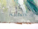 Maurice Mante abstract green geometric composition, signed and dated 1962, detail of oil on canvas, SKU IB07248.