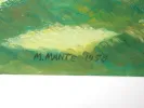 Maurice Mante oil on canvas, signed and dated 1958, IB07250; close-up of green and yellow brushstrokes with the artist’s signature visible.