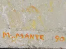 Maurice Mante, composition abstraite géométrique en huile, tons ocre et jaune, signée et datée 1990, SKU IB07255.