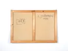 Back of abstract painting by Claude Jouhanneau, signed and dated 1983, with SKU IB07293 visible on the wooden stretcher.