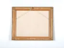 IB07341, Sunita Kumar oil on canvas, back of framed artwork with hanging wire and stretcher bars.