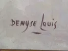 Denyse Louis, huile sur toile signée, détail de la signature sur fond clair, IB07355.