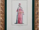 IB07426, Louis-François-Sébastien Fauvel watercolor engraving of a noble woman of Smyrna in a gilded wooden frame.