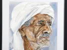شربل صادر، لوحة مائية «Tradition» IB07552، بورتريه لرجل عجوز يرتدي عمامة بيضاء.