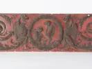 IB07660 19th-century painted bas-relief wall mural with cherubs, eagles and acanthus scrolls on a red background.