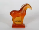 Lalique crystal horse sculpture, amber color, standing on base, SKU IB07728.