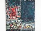 Claude Jouhanneau, IB07799, abstract oil on canvas with textured red, white, and dark blue brushstrokes.