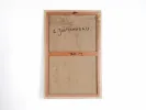 Claude Jouhanneau, IB07799: back of an oil and mixed-media canvas with wooden stretcher and handwritten signature.