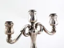 IB08228 G. Bechtle Pforzheim sterling silver 3-light candelabra, close-up of the three candle cups and curved arms.