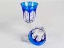 Moser Crystal IB08348 verre en cristal Lady Hamilton bleu et transparent, taillé à la main avec pied facetté, avec pièces assorties.