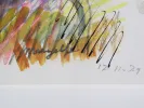 Jean Marzelle, IB08772: abstract watercolor landscape with colorful diagonal brushstrokes and black lines on white paper.