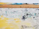 Cedric Figue-Henric, IB08864 : peinture abstraite à l’huile sur toile avec touches blanches, jaunes et bleues.