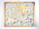 Cedric Figue-Henric, huile sur toile abstraite « La Mort du Grand Duc », SKU IB08864 ; couleurs pâles et traces sombres au dos de la toile.