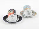 فناجين إسبريسو Rosenthal قابلة للجمع، SKU IB08960: فنجانان وصحون من الخزف المطلي، أحدهما من Otmar Alt رقم 7 والآخر من Jane Osborn Smith رقم 19.