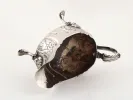 Sterling silver sauceboat with one handle and ornate floral decoration, SKU IB09116.