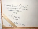 كسينيا سينكو، IB09156: ظهر القماش مع كتابة يدوية «Saint Clown»، زيت وأكريليك على قماش، 2018.