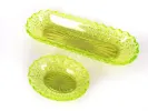 SKU IB09625: Bayel Crystal، صحنان من زجاج الأورالين الأخضر المصبوب بنقوش المعينات، على طراز آرت ديكو.